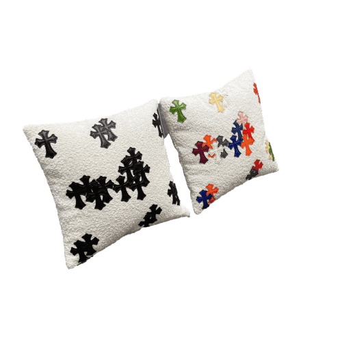 Chrome Hearts White Pillow with Multicolor Crosses